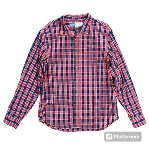 Old Navy Men's Red/Blue Plaid Long Sleeve Button Down Regular Fit Shirt Size XL